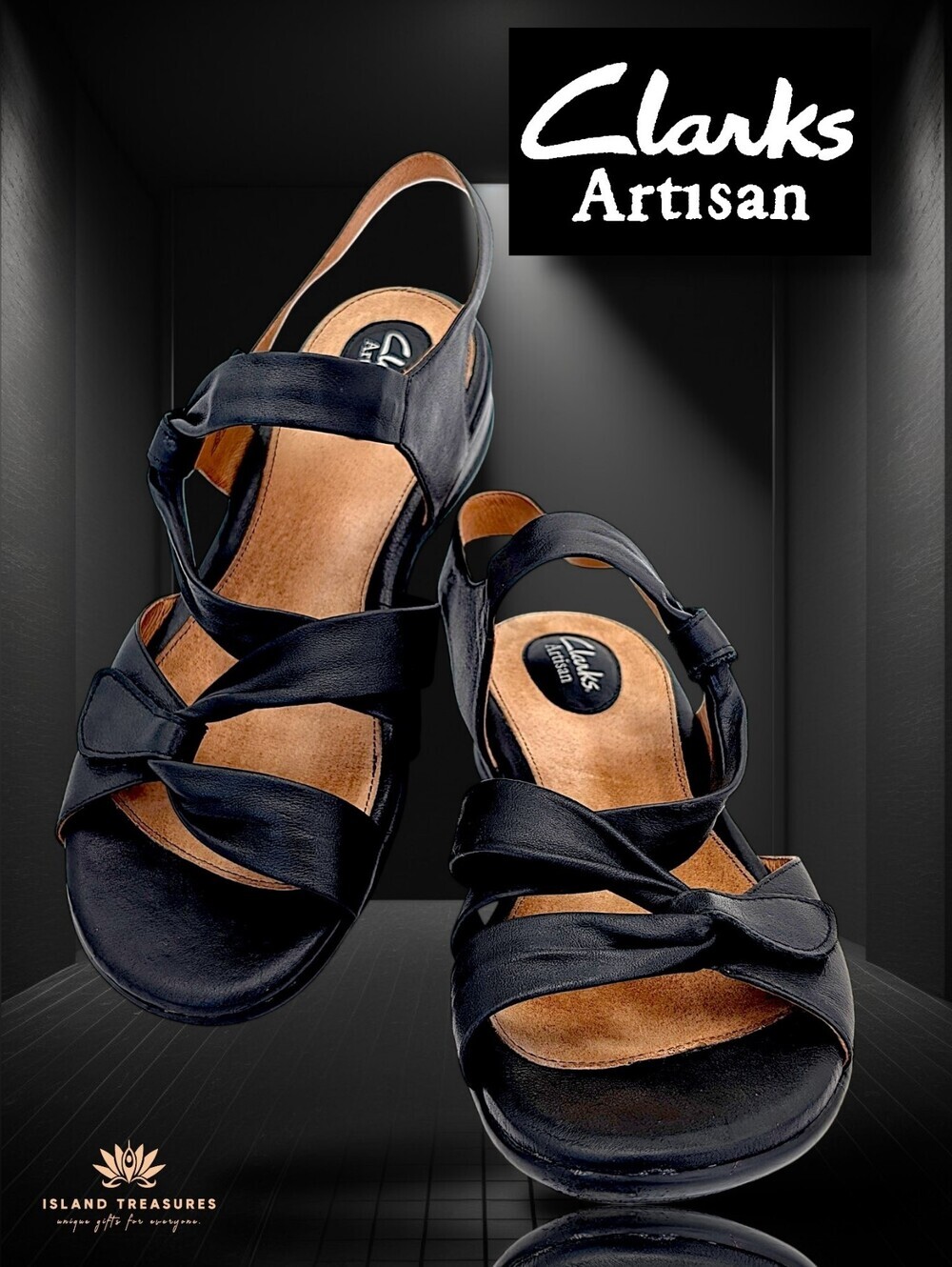 Clarks Artisan Lucena Sz 11 Women's Soft Genuine Black Leather Slingback Sandals